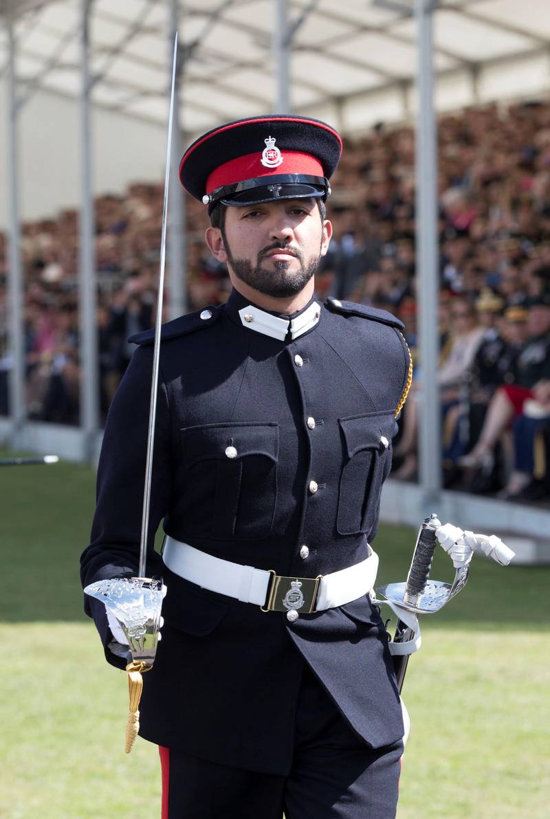 SANDHURST,UNITED KINGDOM. 11/8/17. Officer Cadet Ahmed Al Mazrooei from the UAE after he received the International Sword for Best International Cadet from King Abdullah II of Jordan at the Sovereign's Parade at the Royal Military Academy Sandhurst, United Kingdom. Stephen Lock for the National   FOR NATIONAL 