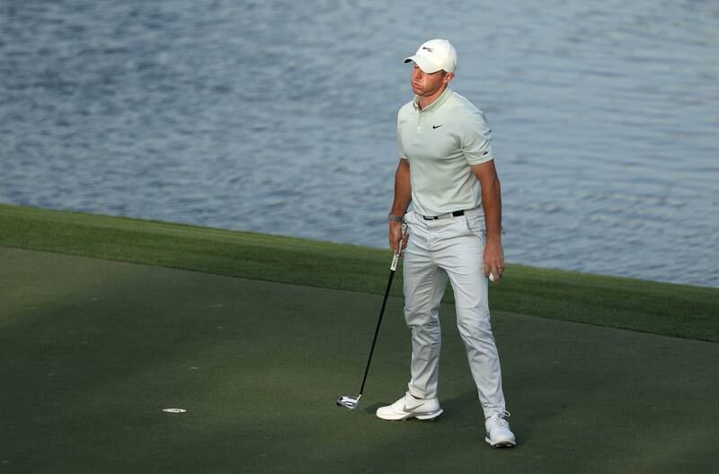Rory McIlroy reacts to his missed putt on the 18th hole that cost him a place in the play-off. Getty