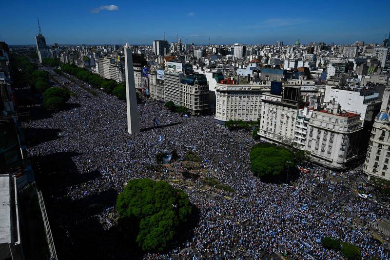 Thousands of fans gather for the victory parade in Buenos Aires. AFP
