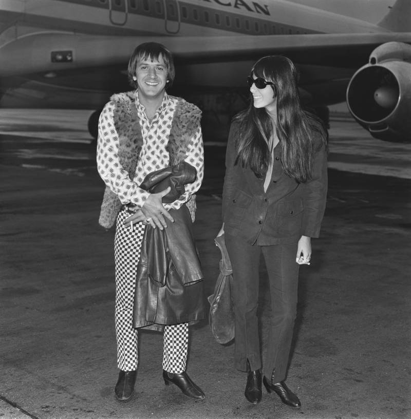 American rock duo Sonny and Cher arrive at London Airport, UK, 22nd July 1966. They are husband and wife Sonny Bono and Cher. (Photo by M. Stroud/Express/Hulton Archive/Getty Images)