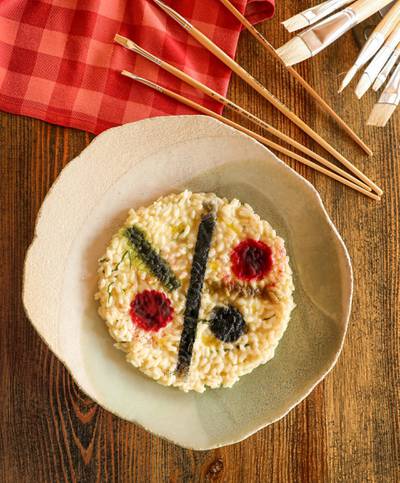 The Juan Gris risotto, cooked in whey and dry spices, is an ode to Gris’s Cubist style