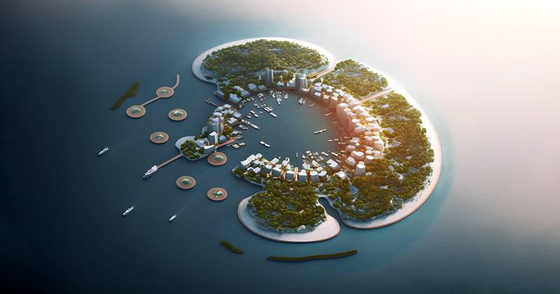 The futuristic floating city model could be home to more than 50,000 people