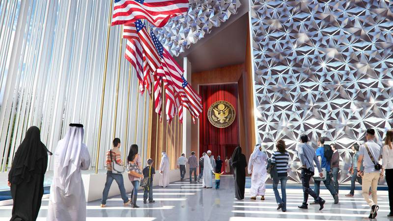 Construction of the US pavilion at the World Fair in Dubai will be completed in November after delays due to a funding shortfall until the UAE stepped in to pay for the structure earlier this year. The tagline of the new US pavilion is life, liberty and the pursuit of the future. The message will be to showcase American innovation and entrepreneurship.  Space will be one of the main themes of the pavilion. Courtesy: USA Pavilion at Expo 2020