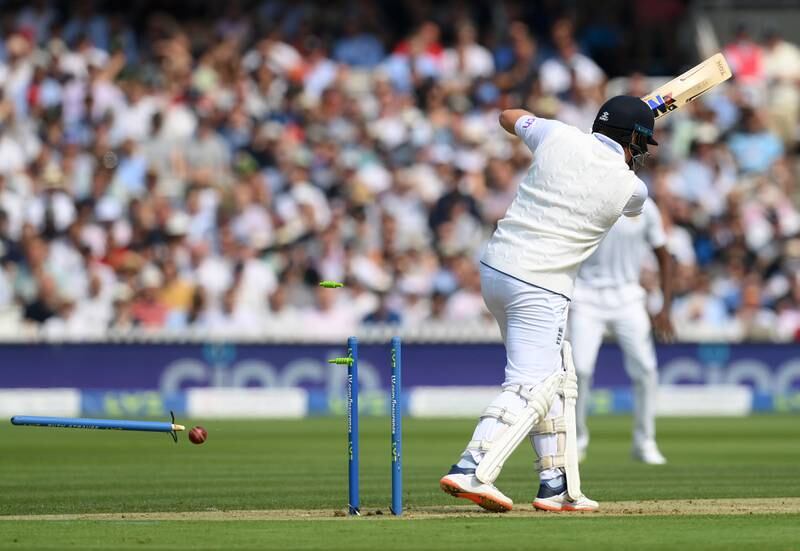 Jonny Bairstow of England is bowled. Getty 