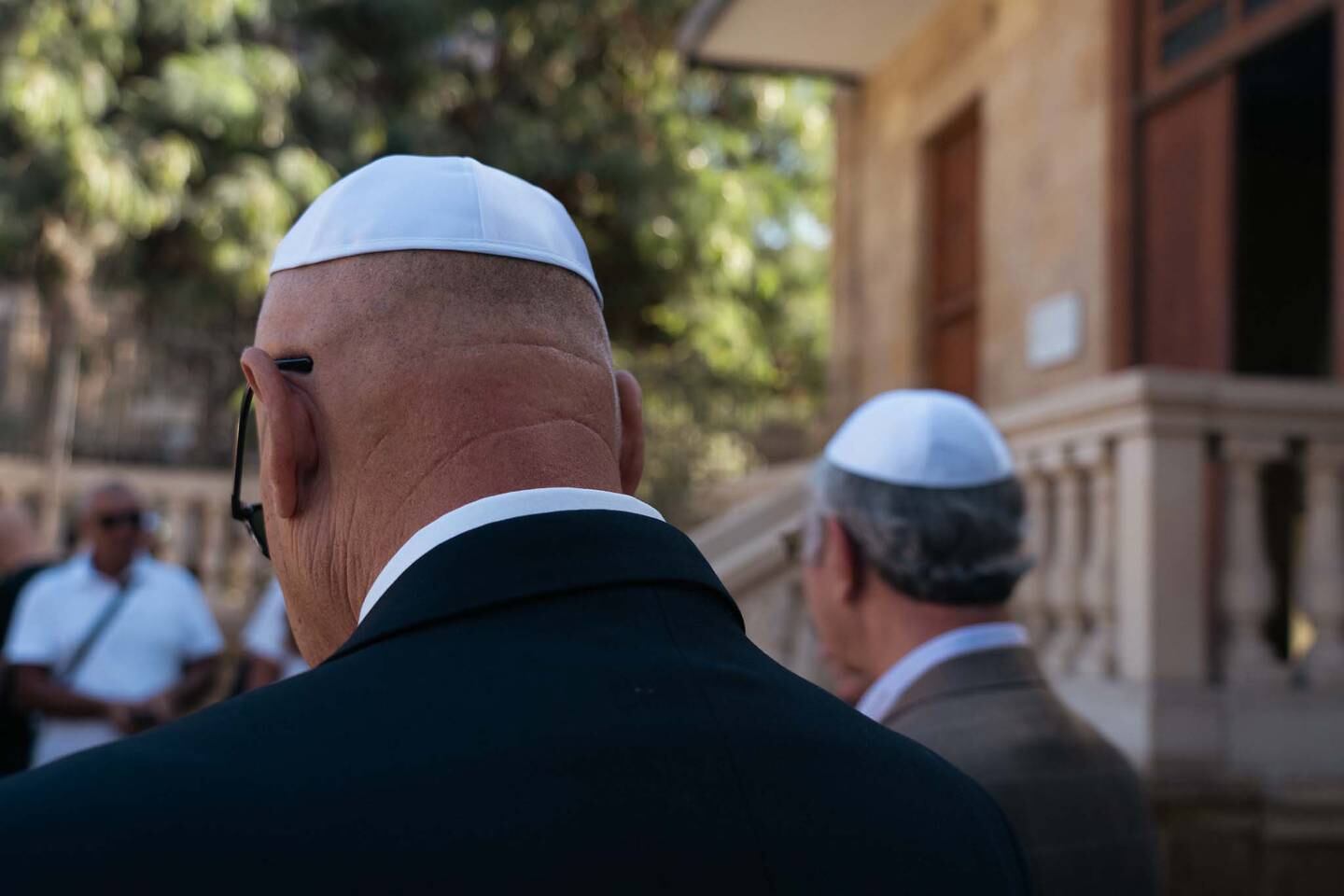 Guests at the reopening of the renovated Karaite Jewish cemetery in Cairo. Mahmoud Nasr / The National
