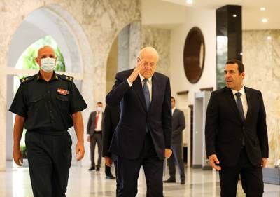 Najib Mikati arriving at the presidential palace in Baabda, Lebanon. Reuters