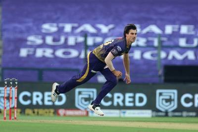 Pat Cummins of Kolkata Knight Riders bowls during match 8 of season 13 of the Dream 11 Indian Premier League (IPL) between the Kolkata Knight Riders and the Sunrisers Hyderabad held at the Sheikh Zayed Stadium, Abu Dhabi in the United Arab Emirates on the 26th September 2020.  Photo by: Vipin Pawar  / Sportzpics for BCCI