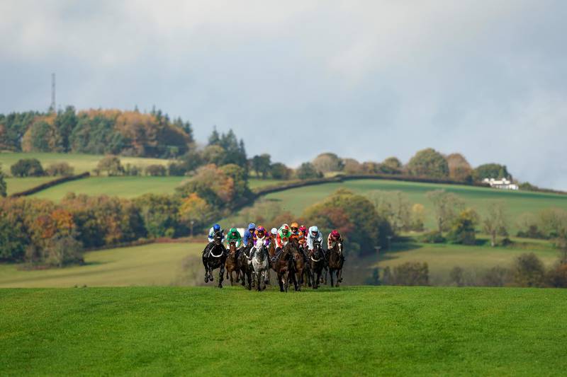 Runners and rider at Chepstow Racecourse in Wales on Tuesday, October 27. Getty