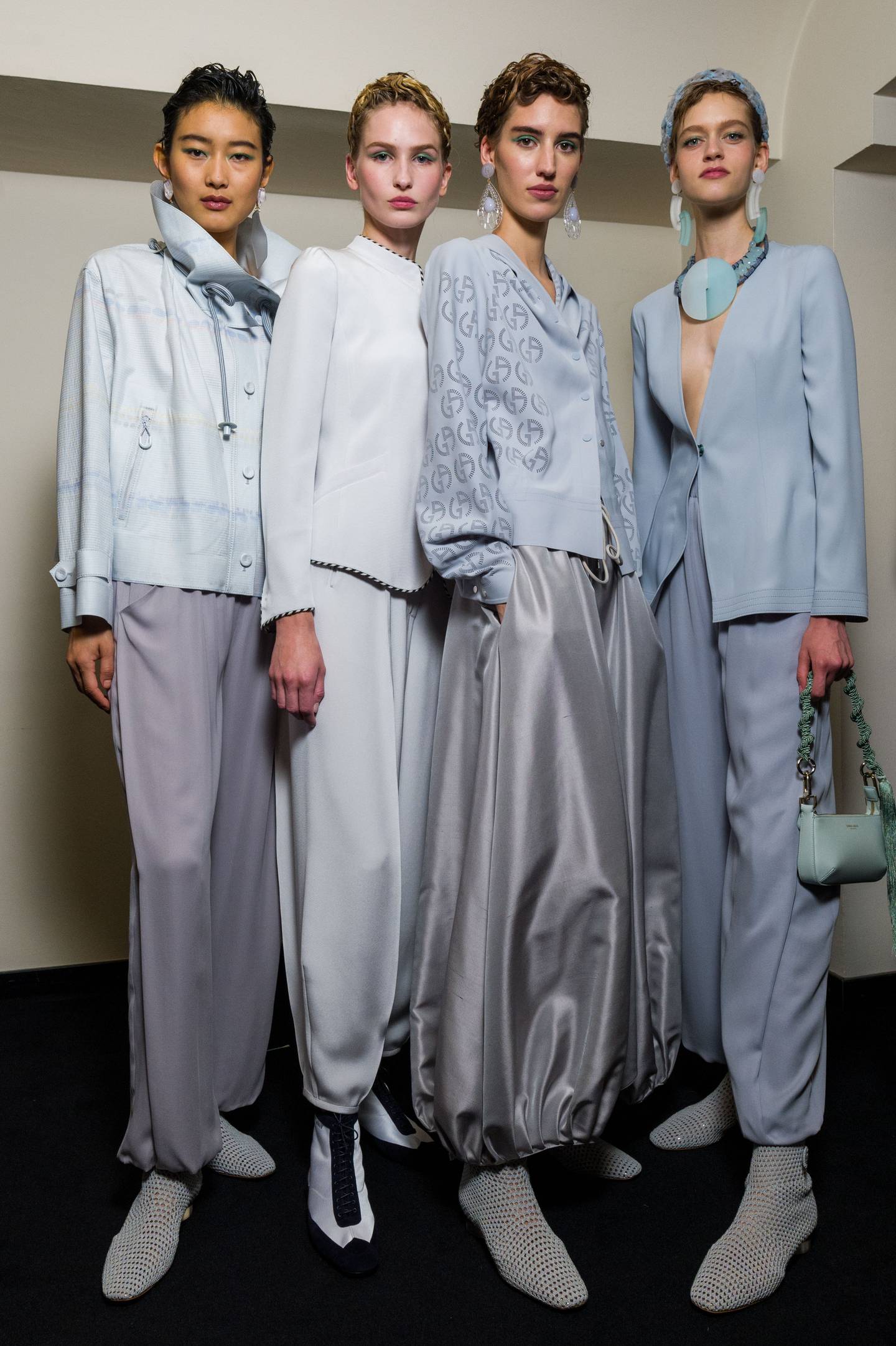Armani’s spring/summer 2022 womenswear collection features easy-to-wear cuts in gentle pastel hues. Photo: Armani