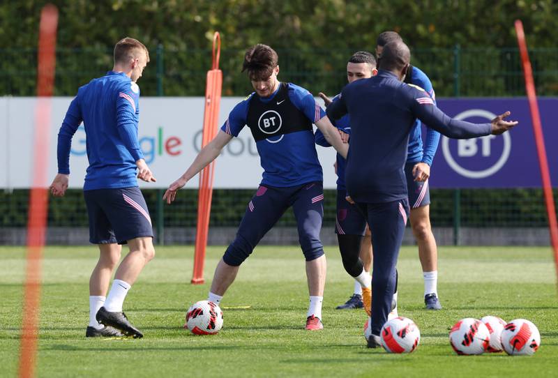 England's Declan Rice during training. Reuters