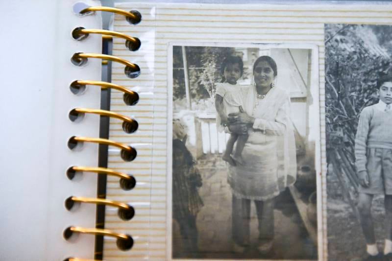 A close-up of the photograph of Vinay Varma with his mother in Rawalpindi, where the family lived before the partition. Khushnum Bhandari / The National