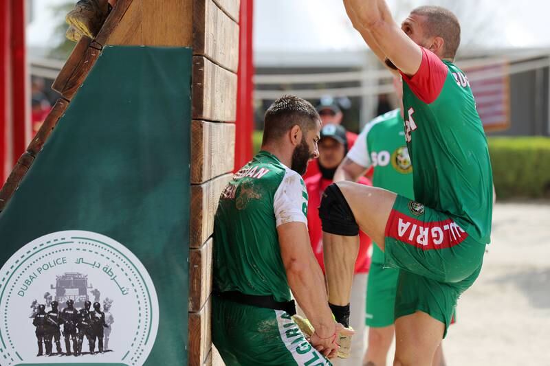 The Bulgarian team battle for the win.