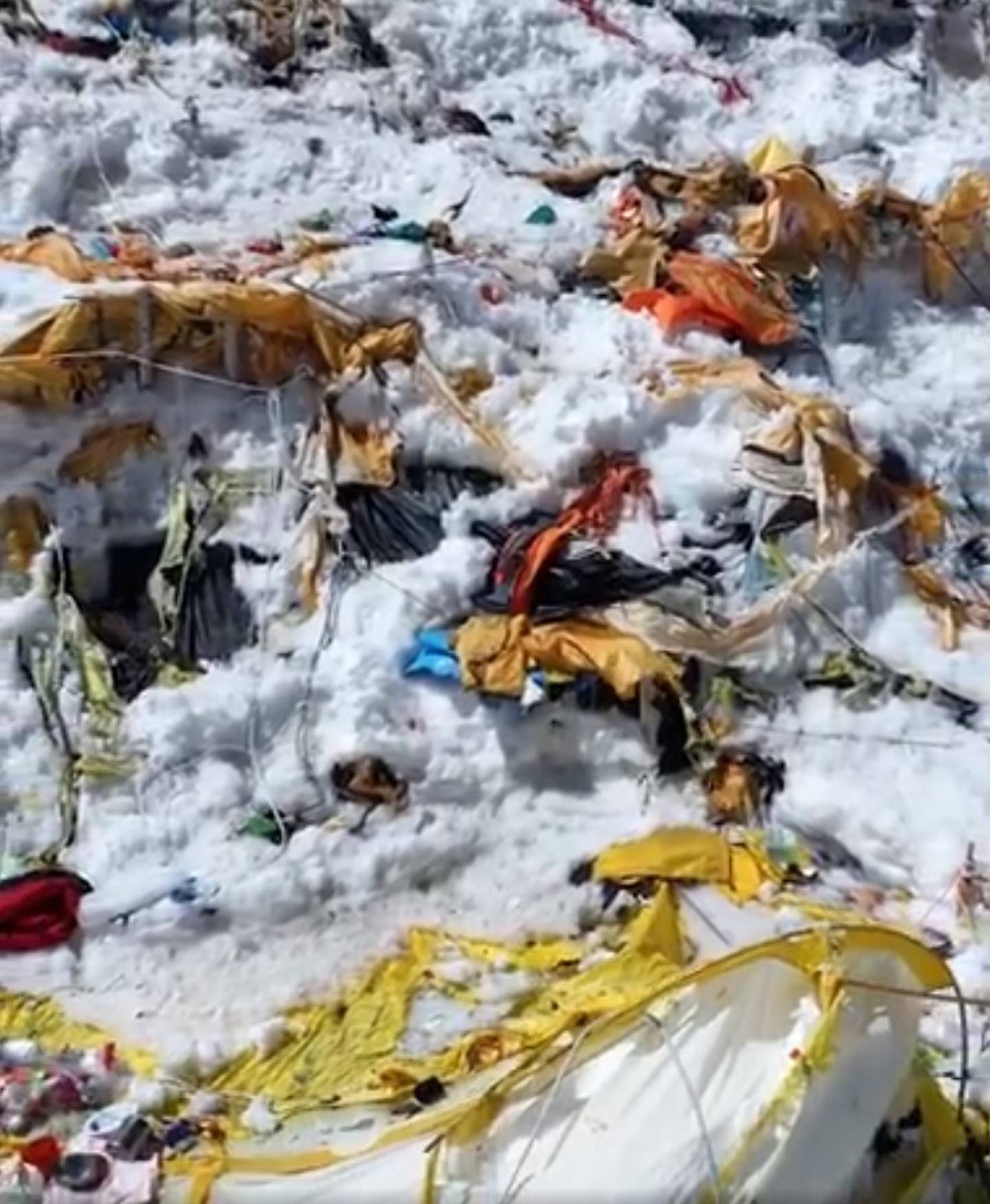 A screengrab from a video posted on Nimsdai Foundation's Facebook page shows the rubbish left behind on K2. Photo: Nimsdai Foundation