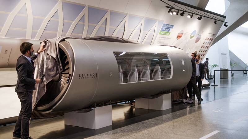 The model hyperloop carriage will be on display at Spain's pavilion at Expo 2020 Dubai for six months. Photo: Zeleros twitter