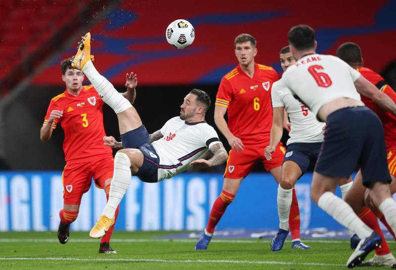 England's Danny Ings scores their third goal against Wales during their friendly international at Wembley on Thursday, October 8. Reuters