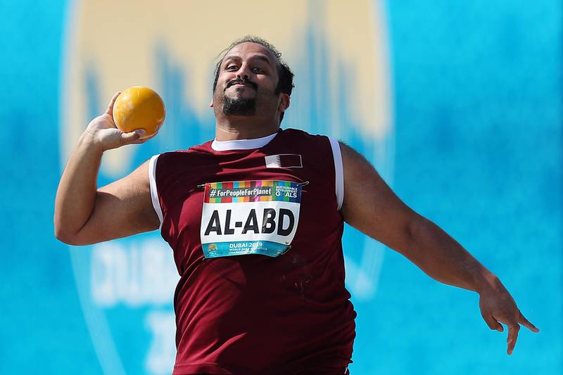Mohammed Al-Abd of Qatar competes in the men's Shot Put F20 during the World Para Athletics Championships in Dubai. EPA