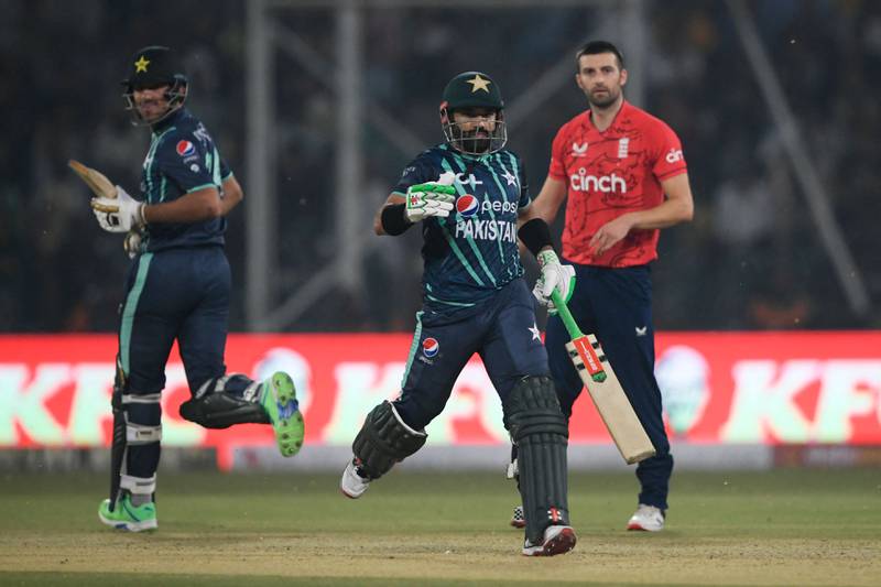 Pakistan's Mohammad Rizwan, centre, top-scored in a low scoring match. AFP