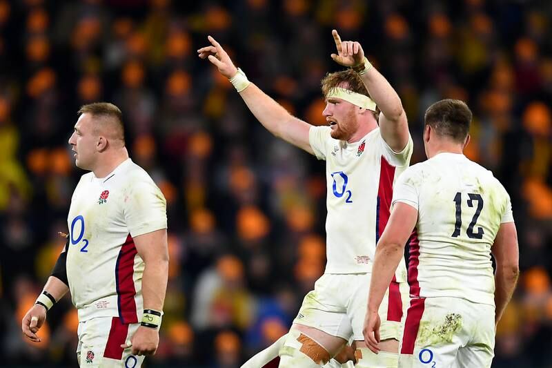 England's Ollie Chessum celebrates after beating Australia at Suncorp Stadium on July 9, 2022. Getty