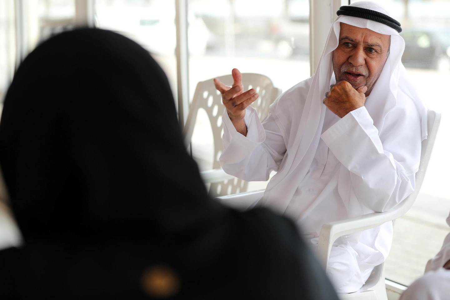 Sharjah, United Arab Emirates - February 27th, 2018: Saeed Al Sajwani. A group of UAE senior citizens discussing the early days of the UAE to mark the 50 year anniversary of the beginning of discussion to form a Union. Tuesday, February 27th, 2018. Sharjah. Chris Whiteoak / The National