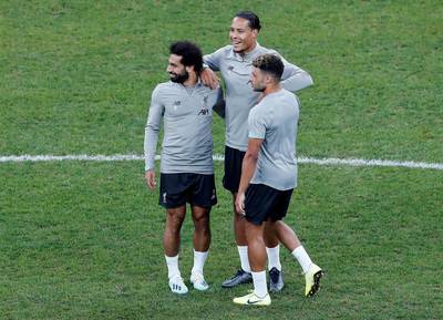 Liverpool's Mohamed Salah, Virgil van Dijk and Alex Oxlade-Chamberlain with team mates during training at Vodafone Park, Istanbul, Turkey. Reuters