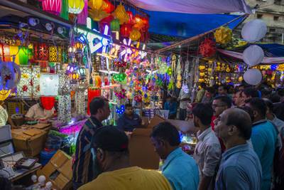 LED light strings for Diwali decoration at Bhagirath Palace market in Delhi. Getty Images