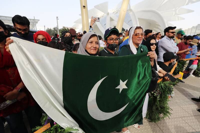 Crowds gather at Al Wasl Plaza for Pakistan national day at Expo 2020 Dubai. All photos: Chris Whiteoak / The National