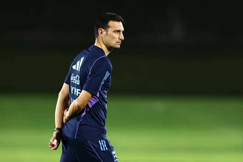 Argentina coach Lionel Scaloni oversees a training session in Doha. Getty