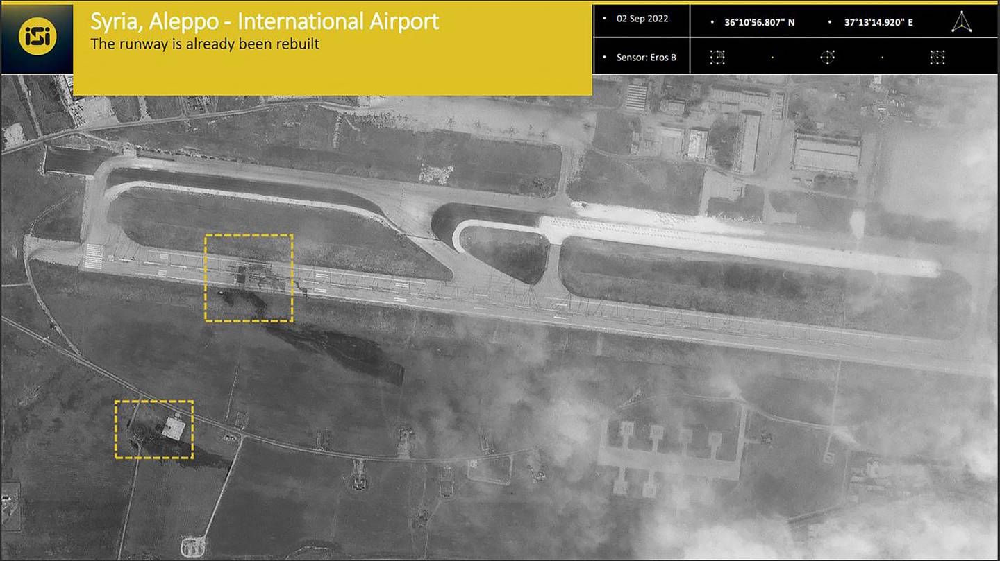A satellite image shows damage at Aleppo airport in northern Syria after several Israeli strikes on August 31, 2022. AFP