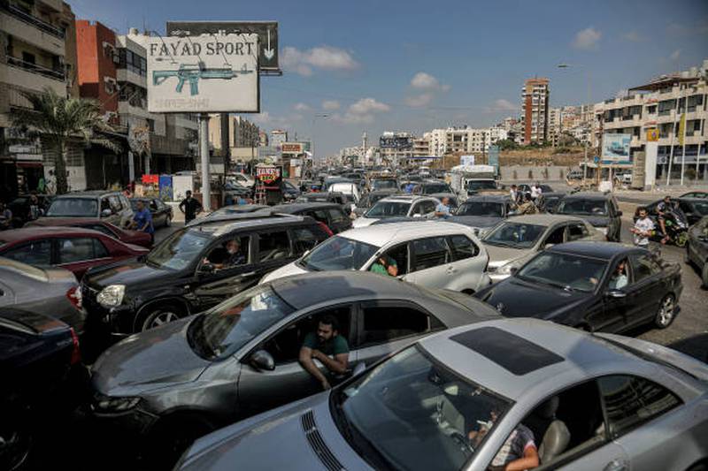 Motorists queue outside a petrol station in Beirut as Lebanon suffers from a severe fuel shortage. Getty