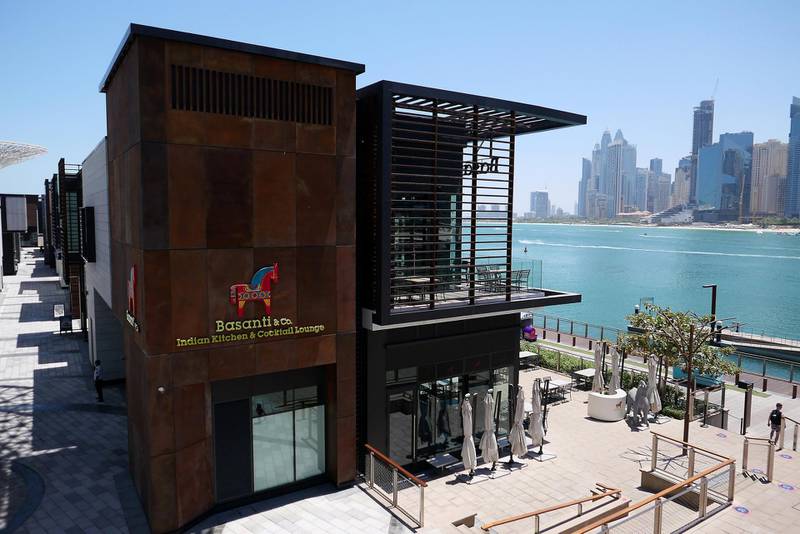 View of the restaurants and shops at the Bluewaters Island in Dubai on May 27,2021. Pawan Singh / The National. Story by Nick Webster
