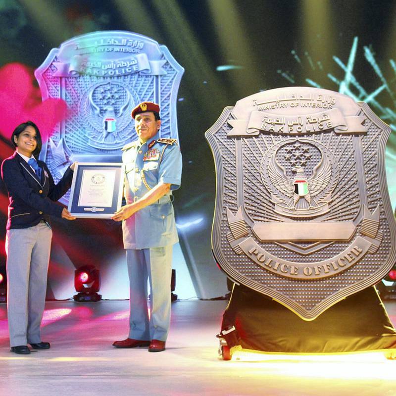 Ras Al Khaimah Police achieved a record for the largest police badge in the UAE earlier this year. Courtesy Guinness World Records