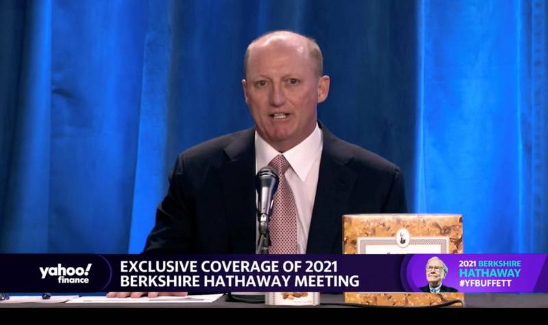 Berkshire Hathaway's vice chairman Gregory Abel speaks at Berkshire's annual meeting, held virtually for a second year, in Los Angeles, California, U.S. May 1, 2021 in this screen grab taken from a live-stream video. Yahoo Finance/ Handout via REUTERS  THIS IMAGE HAS BEEN SUPPLIED BY A THIRD PARTY. NO RESALES. NO ARCHIVES. MANDATORY CREDIT.