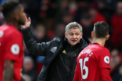 Ole Gunnar Solskjaer talks to Andreas Pereira at Old Trafford. Getty Images