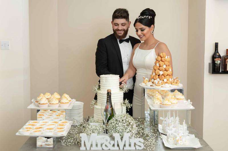 Prescila Akl and Fady Younes exchange wedding vows at a small service on August 10, 2020, in St Therese Church in Abu Dhabi.