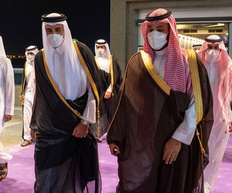 Emir of Qatar, Sheikh Tamim bin Hamad Al Thani is received by Saudi Crown Prince Mohammed Bin Salman upon his arrival to Jeddah, Saudi Arabia. Reuters