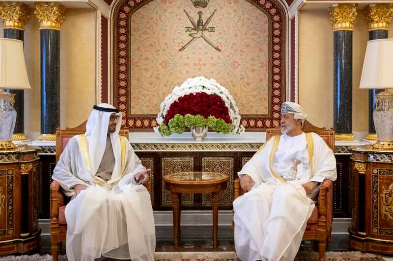 President Sheikh Mohamed bin Zayed meeting Sultan Haitham of Oman. UAE Presidential Court