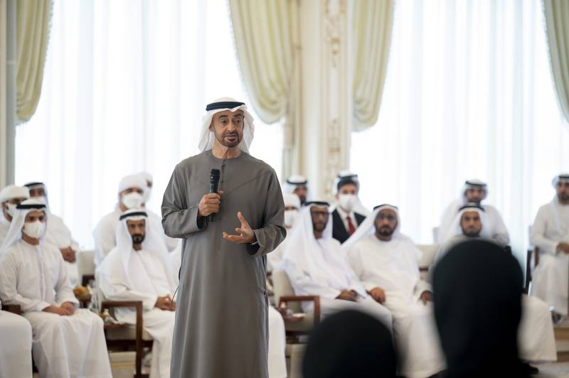 President Sheikh Mohamed meets top achieving graduates and their families. Photo: @MohamedBinZayed twitter