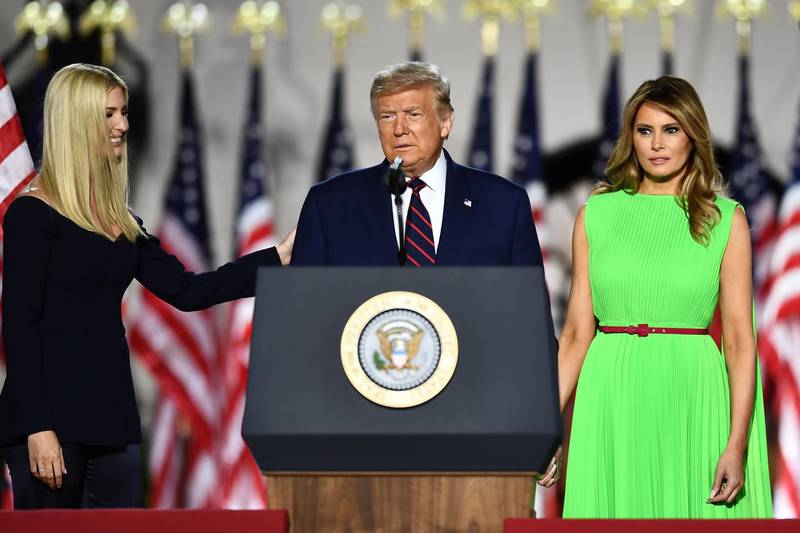 Ivanka Trump (R), daughter and Advisor to the US President, introduces US President Donald Trump and US first lady Melania Trump ahead of his acceptance speech for the Republican Party nomination for reelection during the final day of the Republican National Convention. AFP