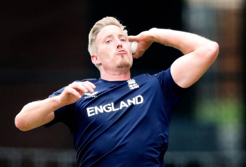 Luke Wood bowls during an England training session at Adelaide Oval. Getty