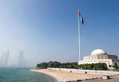 Abu Dhabi, U.A.E., February 8, 2018.  Fog at The Corniche UAE flag area.  Victor Besa / The NationalNational