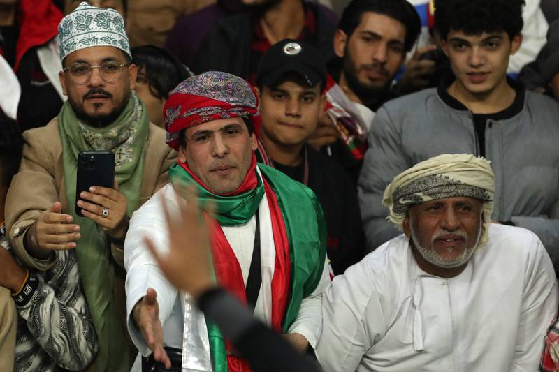 Supporters celebrate Oman's win against Bahrain in the semi-finals at the Al Minaa Olympic Stadium in Basra. AFP