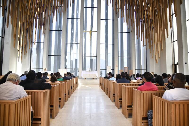 The first Sunday service held at the church inside the Abrahamic House complex in Abu Dhabi. Photo: Apostolic Vicariate of Southern Arabia