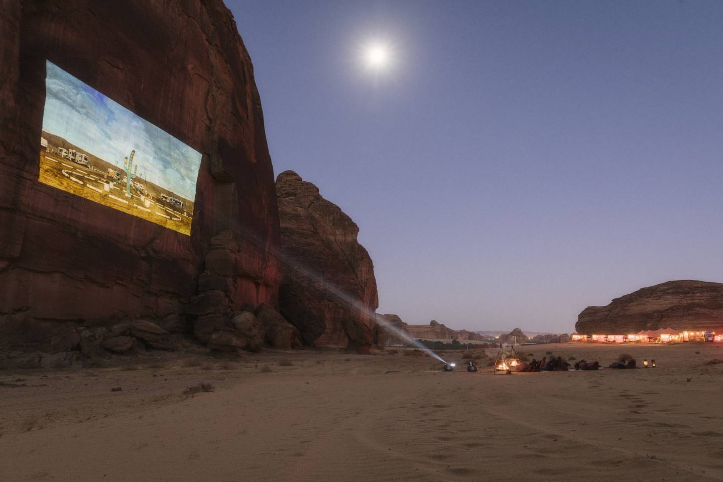 Outdoor cinema sessions at Caravan AlUla will see films projected on to the kingdom's ancient rocks. Photo: Habitas