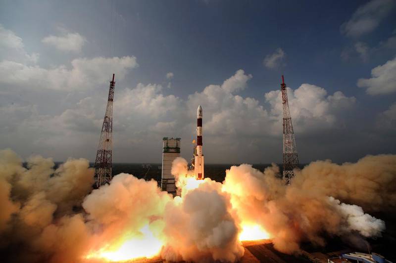 The PSLV-C25 rocket carrying the Mars Orbiter Spacecraft blasts off from the launch pad at Sriharikota on November 5, 2013. Courtesy: Indian Space Research Organisation