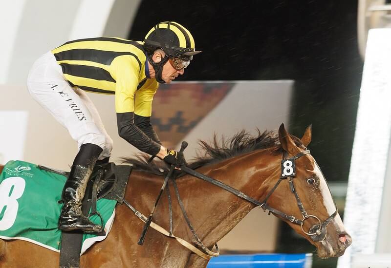 Adrie de Vries steers Shahama to win the UAE 1000 Guineas Trial at Meydan on Saturday, January 1, 2021. Photo: DHRIC