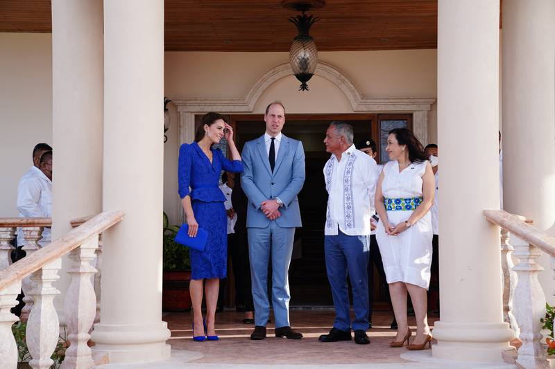 The Duke and Duchess of Cambridge meet Prime Minister of Belize Johnny Briceno and his wife Rossana, at the start of their Caribbean tour on behalf of Britain’s Queen Elizabeth II to mark her platinum jubilee. All photos: PA