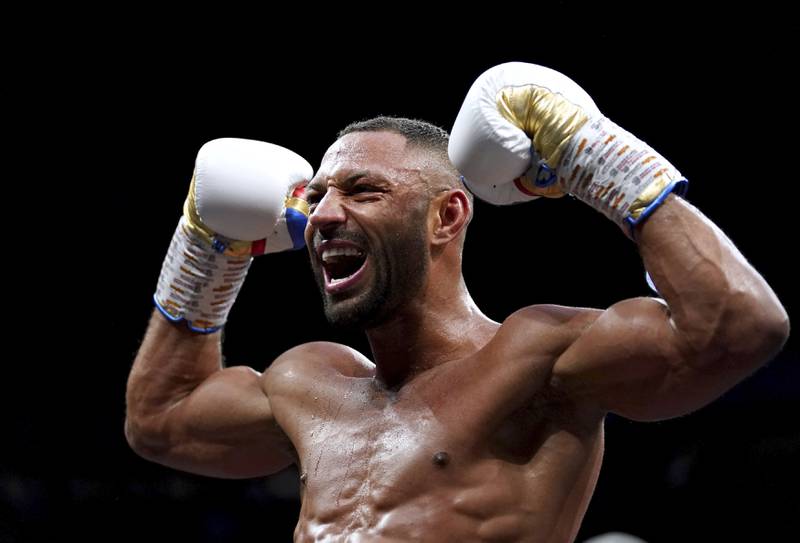 Kell Brook celebrates after defeating Amir Khan by sixth-round stoppage. AP