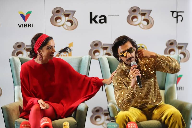 Padukone and Ranveer Singh at a press conference in Dubai in December 2021, to promote their film '83'. Pawan Singh / The National
