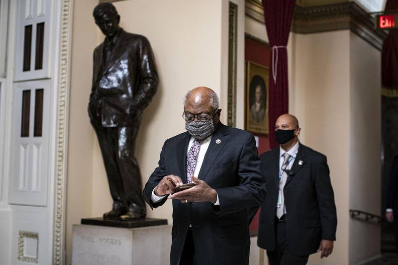 House Majority Whip James Clyburn, a Democrat from South Carolina, walks to the floor of the House at the US Capitol in Washington, DC, US, on Tuesday, January 12, 2021. Bloomberg
