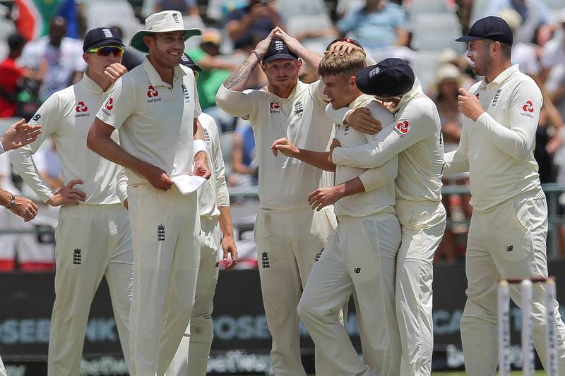 England celebrate the wicket of Pieter Malan. AP